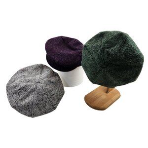Lord & Taylor Wool Blend Beret Lot of 3 Green Purple Gray NWT One Size 20-21"